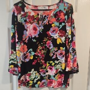 Jones Studio Floral Blouse - Black with Multicolor Accents